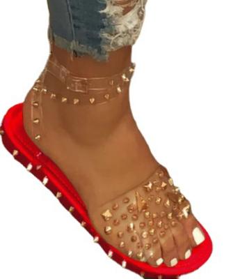 China CUSHIONING 2021 summer European and American fashion women's shoes ladies transparent wild roman sandals rivet sandals for sale