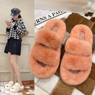 China 2021 Fashion Trend Women's Plush Plush Cotton Single-Term Open-Toed Slippers Waist-Enhancing Thick-soled Slippers With Two Bars for sale