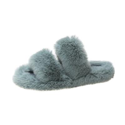 China Hot Sale Winter Fashion Trend Fox Ladies Fur Slippers Women Warm Fluffy Thick Soles Heat Outdoor Slippers Wholesale for sale