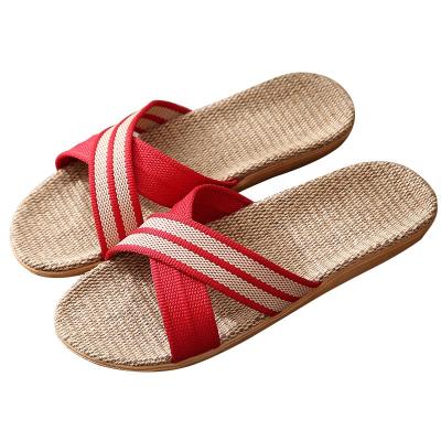 China CUSHIONING Slippers 2021 Women's Summer Four Seasons Lovers Indoor Canvas Slippers Non-slip Thick Woven Floor Slippers for sale