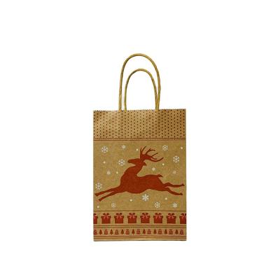 China Recycled Materials Customized Design Printed Recyclable Gift Wrapping Christmas Kraft Paper Bags for sale