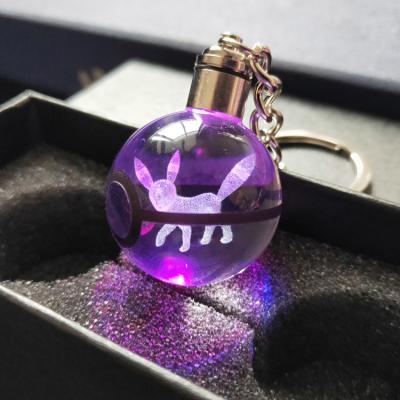 China Wholesale 30mm k9 Multi Ball Promotion Gift Key Chain Choise Umbreon Crystal Pokemon with led light for pokeball kids gift for sale