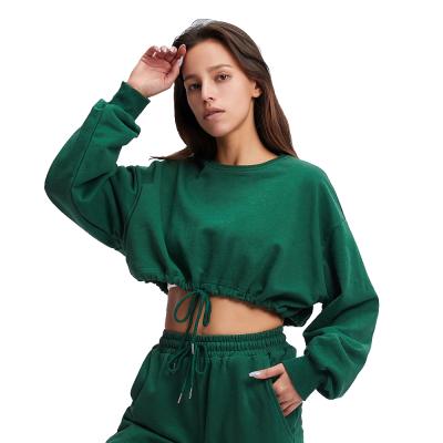 China Reversible Sports Loose Plus Long Sleeve Top Hong Kong Style Waist Belt Leisure Loose Sports Fitness Waist Sweater for sale