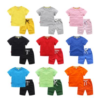 China Kids Casual Summer Warm Cotton Baby Boy Day Casual Outfits 2 Piece Set Solid Kids Clothing Set for sale