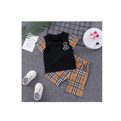 China Summer Cartoon Plaid Printing Pocket Casual High Quality T-shirt Shorts Kids Boy Clothes Baby Boy Dressing Sets for sale