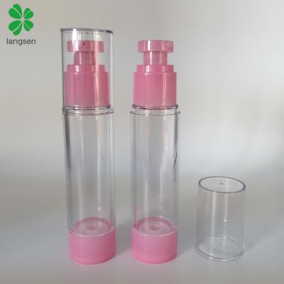 China AS 50ml 2 oz clear lotion pump bottle airless private label AS 50ml 2 oz clear airless lotion pump bottle with pink pump for cosmetic cream, bpa free eco friendly for sale