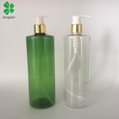 China 500ml/16 oz PET plastic lotion bottle 500ml/16 oz PET plastic lotion bottle with gold color lotion pump cap for cosmetic, shampoo, body gel shower, body wash for sale