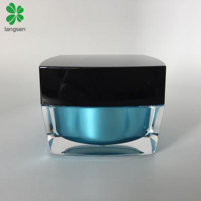 China Factory Price 50g Square Jar Factory Price Acrylic Plastic Blue Color 50g 50ml Square Jar Container For Cosmetics Face Creams Blue Inner for sale