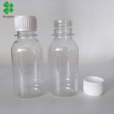 China Plastic 100ml PET Clear Graduated Pharmaceutical Plastic Bottle PET 100ml Clear Graduated Bottle, Medicine Syrup Scale Brand Bottle Chemical Liquid Vial for sale