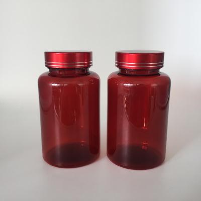 China PET 250ml PET 250ml 250g 8oz Red Amber Capsule Capsule Pill Tablet Medicine Packing Bottle Color Packing Bottle With Metal Screw Cap Lid for sale