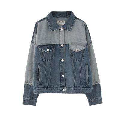 China High Quality Breathable Women Plus Size Casual Denim Jacket Contrast Color Wash Long Jeans Jackets for sale