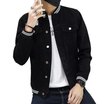 China Breathable Customized Outdoor Denim Jacket Men's Friend Black Denim Jacket With Side White Elastic for sale