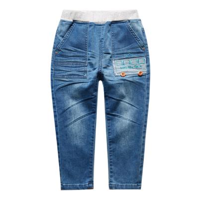 China Color Fade Proof High Waist Kids Jeans Patchwork Fashion Boys Lattice Pants for sale