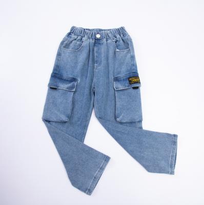 China Breathable Straight Regular Cargo Boys Denim Kids Jeans Manufacturer Side Pockets Jeans Pants for sale