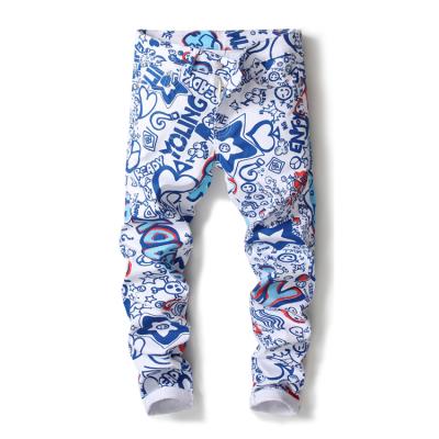 China Men's Pants Vacation Wear Fashion Printing Pattern Breathable Multicolor Scribble Jeans Pants For Men for sale