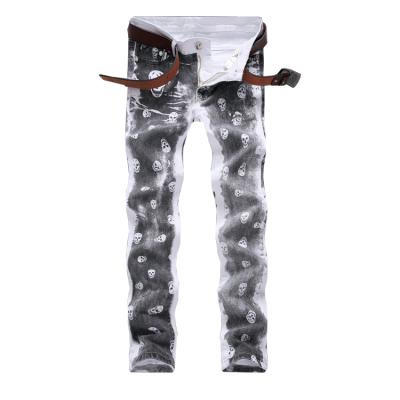 China Breathable Gothic Mens Jeans White Skull Printed High Quality Skinny Cheap Pants Trousers For Man for sale