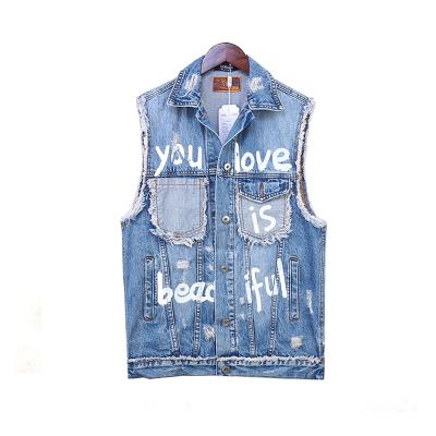 China New Viable Printed Women's Denim Jackets Lattice Large Size Vest Letter Sleeveless Female Embroidery Design for sale