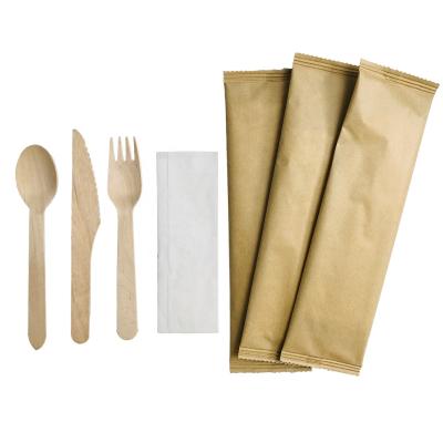 China Food Grade Disposable Biodegradable Wooden Knife Fork Spoon Cookware Sets for sale