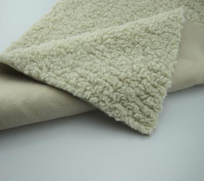 China 100%polyester auto upholstery curly fur bonded suede shearling fabric for garment / home textiles for sale