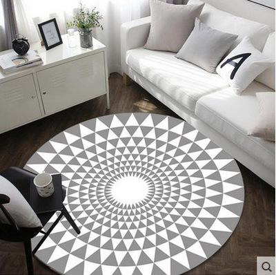 China Anti Slipped 100% Polyester Washable Round Rug Luxury Black And White Living Room Rug Round Cover for sale