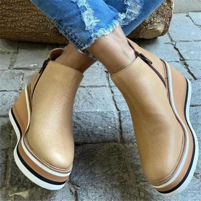 China Hot-selling 2021 Ladies Zipper Shoes Women Platform Elegant Leather Ankle Boots for sale