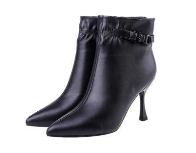 China Quick-drying 2021 new arrivals women high heels boots ankle fashion leather boots headed for sale