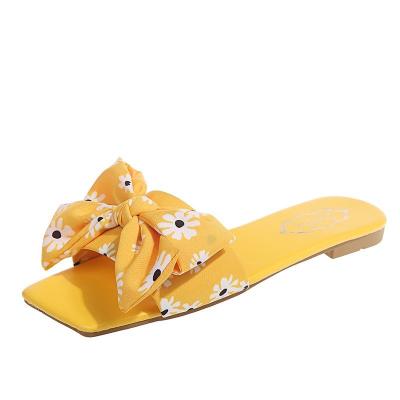 China Cheapest fashion trend factory summer candy colors sandals for ladies and women bowknot flat slippers for sale