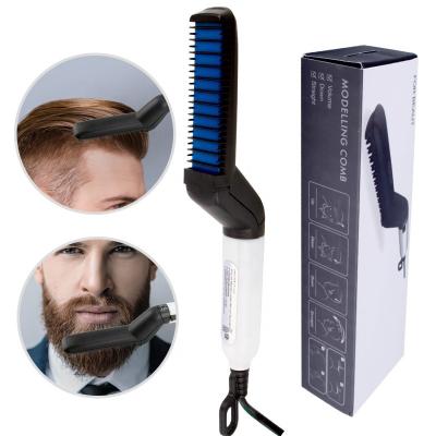 China Outdoor Electric Ceramic Beard Straightening Brush Comb Iron Hair Straightener For Men for sale