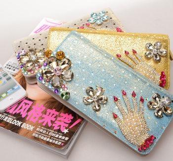 China new female long  zipper wallet,damond wallet for sale