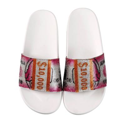 China CUSHIONING Women Chocolate Dollar Silver Rhinestone Glitter Crystal Slide Foot Bed Platform Sandal Slippers for sale