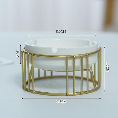 China Unique Stake Cigar Ash Ceramic Iron Ashtrays Creative Home Ashtrays For Cool Weed Ashtrays With Gold Geometric Octagon Holder for sale