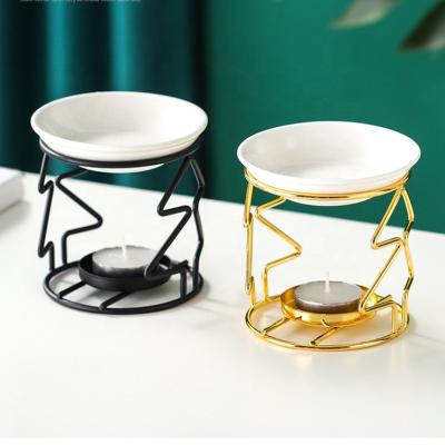 China European Luxury Oil Burner Metal Oil Burner Tealight Candle Holder Sensitive Romantic Ceramic Wax Burner Fragrance Heater for sale