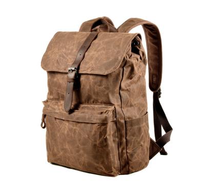 China Anti-theft Outdoor Travel Waxed Waterproof Canvas Business Leather Bag Men School Backpack for sale