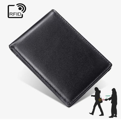 China Fashion Amazon Wholesale Hot Sales Rfid Blocking Minimalist Genuine Leather Slim Front Men's Wallet Pocket With ID Window for sale