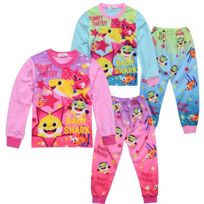 China Cute Spring Autumn Shark Print Toddler Kids Loungewear Home Wear Boys Girls Long Sleeve Two Piece Pajamas Set for sale