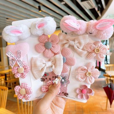 China 2021 Recyclable Children's Hair Clips Plush Rabbit Girl Cartoon Wool Flower Side Clip Headbands Hair Accessories for sale