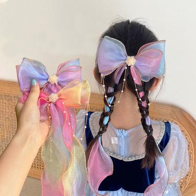 China Wholesale Bow Braidable Mesh Snowflake Long Recyclable Kids Hair Clips Girl Hairpin Hair Accessories for sale