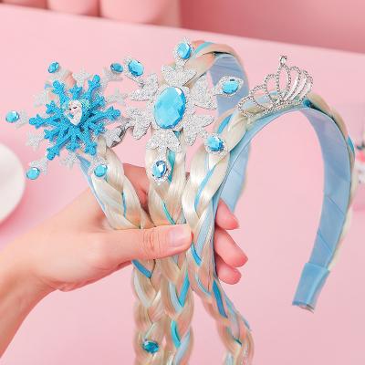 China Princess Children's Recyclable Headband Crown Girl Baby Wig Rhinestone Headband Long for sale