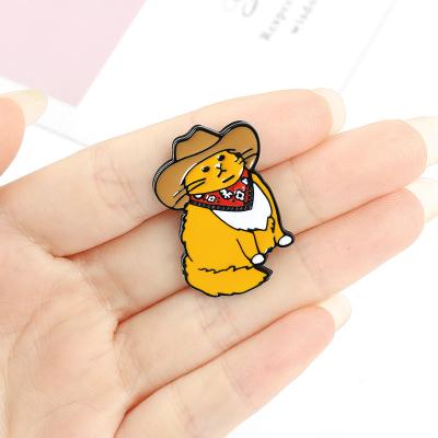 China High Qualiy Cartoon Cute Cowboy Cat Wholesale Kitten Brooch Cat Enamel Pin Backpack Collar Denim Badge for sale