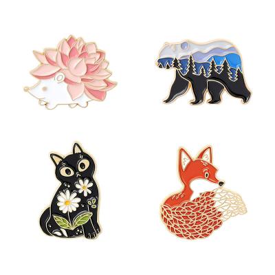 China High Qualiy Cartoon Kitten Fox Polar Bear Animal Badge Enamel Pin Hedgehog Brooch Pin for sale