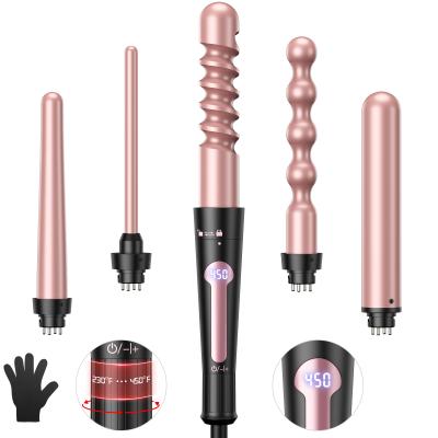 China Ceramic Coating Titanium Rhinestone Flat Hair Curling Iron Set Triple 1.5 Rotating Logo Interchangeable Curling Iron for sale