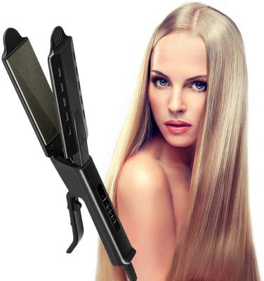 China Outdoor Professional Custom Logo Ceramic Hair Straightener Titanium 1.77 Inch Flat Iron for Wet and Dry Hair for sale