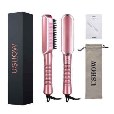 China One-Button Operation Hair Straightener Brush Ceramic Ionic Hot Fast Heating Custom Electric Straightening Hair Brush Comb Magic Salon Hair Straightener Brush for sale