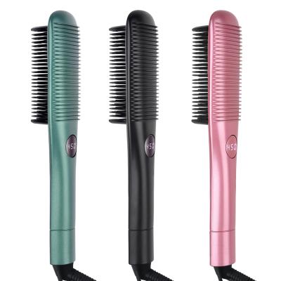 China One Button To On/Off Or Temperature Quick Adjustment Ceramic Electric Hair Straightener Brush Comb Hot Heated Hair Straightener Straightening Brush for sale