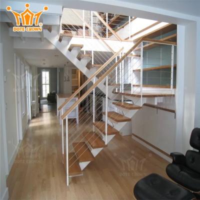 China Modern Stainless Steel Indoor Straight Staircase Handrail Wooden Step Stairs for sale