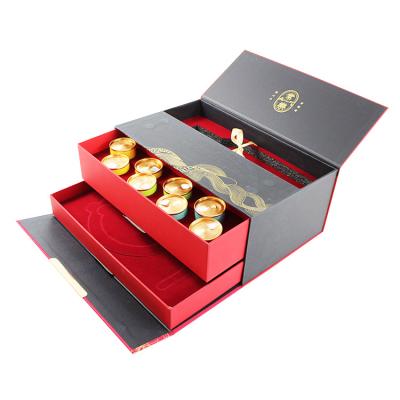 China Luxury Recycled Materials Doule Custom Drawer PU Tea And Wine Packaging Box Gift Set for sale