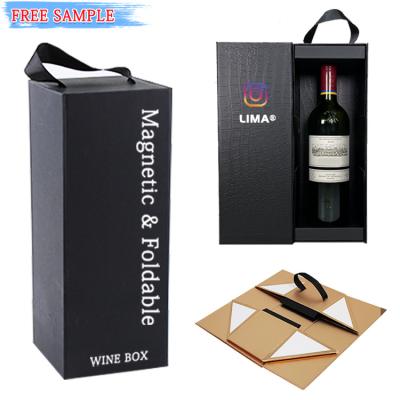 China Reuse of & Easy Logistic Logo Single Bottle Packaging Wine Cheap Custom Box Magnetic Closure With Handle for sale