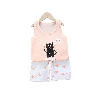 China 2022 New Children Summer Boys Clothing Set Cartoon Print Breathable Short Sleeve Cute Sleeveless Pajamas Set for sale