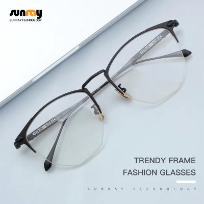 China 2021 2022 Hot Selling Custom High Quality Stainless Steel Simple Design Metal Polygon Half Frame Glasses For Men And Women for sale