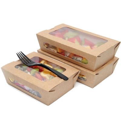 China 900ML Disposable Custom Brown Kraft Cardboard Box With Window Fast Food Sturdy Boxes To Go Packaging Container for sale